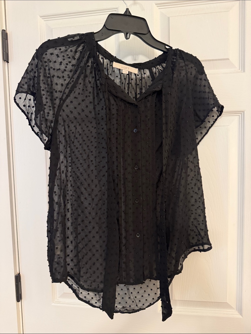 LOFT Sheer Black Swiss Dot Button-Front Blouse